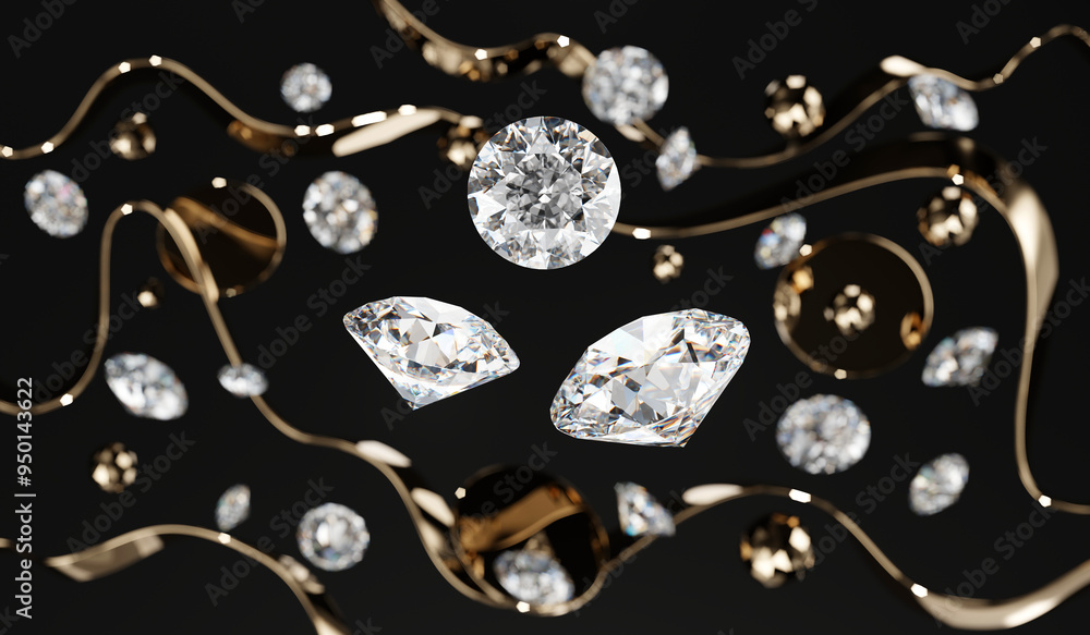 Poster white diamonds group falling soft focus bokeh background 3d rendering