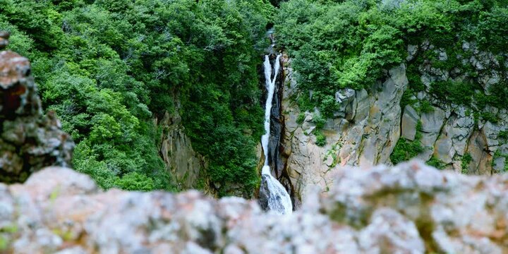 Waterfall view from the top of mountain