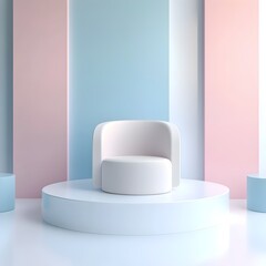 Pastel Hued Minimalist Podium on Clean White Background in Retro Aesthetic