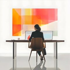 Fototapeta premium Poised Executive Analyzing Financial Data in Minimalist Corporate Office