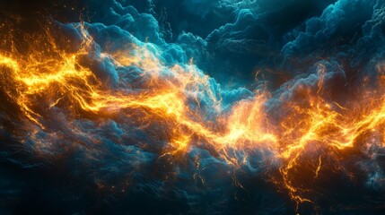 Fototapeta premium A dynamic scene of electrical surges with bright, jagged waves, illustrating raw energy and power, set against a deep blue background.