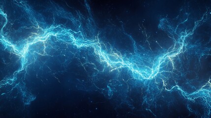 A dynamic scene of electrical surges with bright, jagged waves, illustrating raw energy and power, set against a deep blue background.