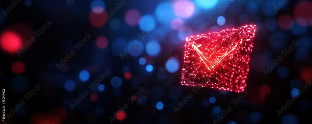 Aufkleber a vibrant digital representation of an envelope, glowing with red lights in a dark background filled