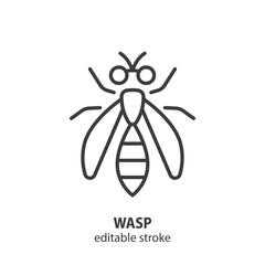 Wasp line icon. Insect vector illustration. Editable stroke.