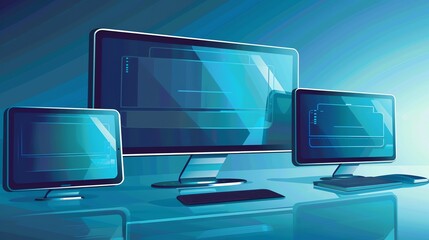 A computer with a glowing blue screen.