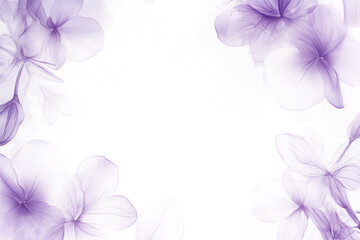 Fototapeta premium Purple floral frame with delicate petals and intricate veins, featuring a blurred background and soft bokeh. Pastel colors and botanical minimalism create a dreamy, feminine aesthetic in PNG format