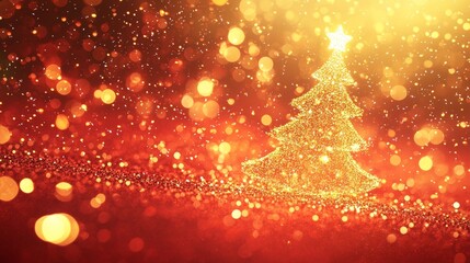 Naklejka premium Christmas tree and red decorated beautiful lights background