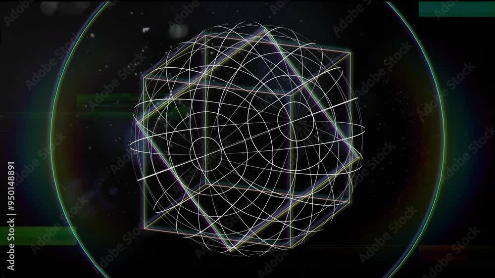 Aufkleber geometric shapes and lines forming complex pattern, animation over dark background