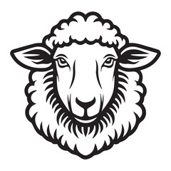 Sheep Head Illustration in Black and White Vintage Woodcut Style Vector Drawing