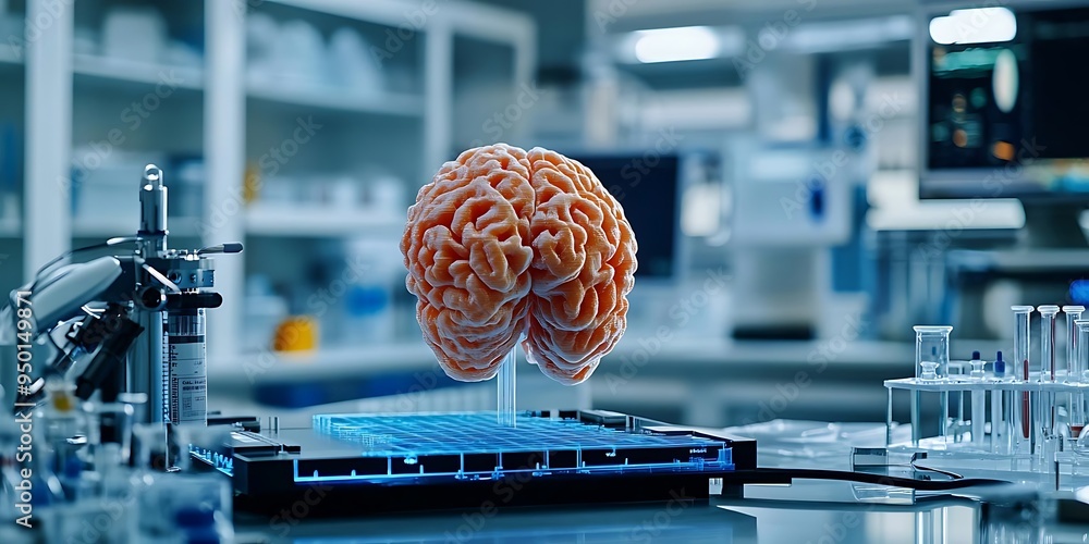 Poster 3d model of a human brain in a laboratory setting