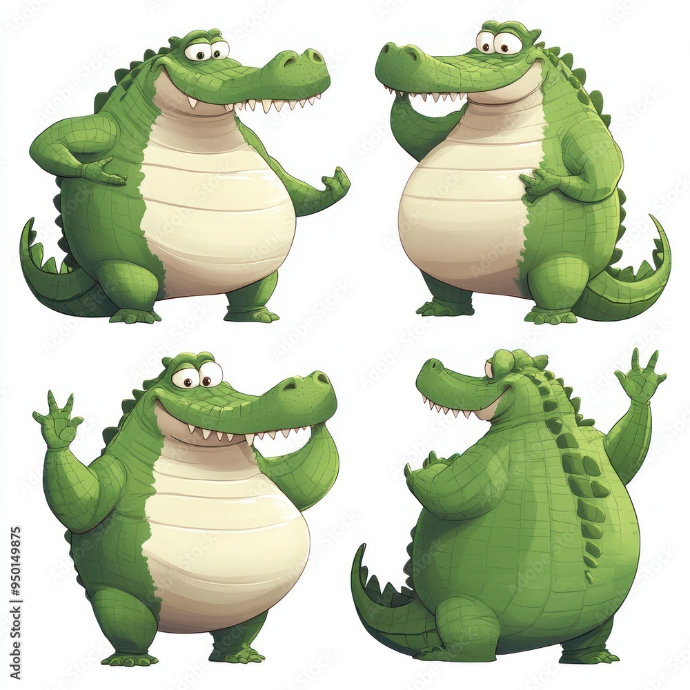 Canvas Prints Four cartoon crocodiles displaying different poses and expressions.