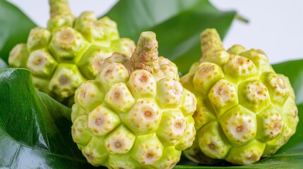 Fototapeta premium Noni, a tropical fruit known for its distinctive lumpy exterior.