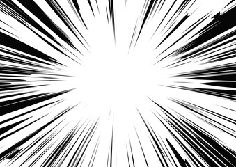 Abstract black and white radial lines with a dynamic sunburst effect, high contrast comic style pattern, featuring a geometric symmetry and motion blur, isolated PNG on transparent background