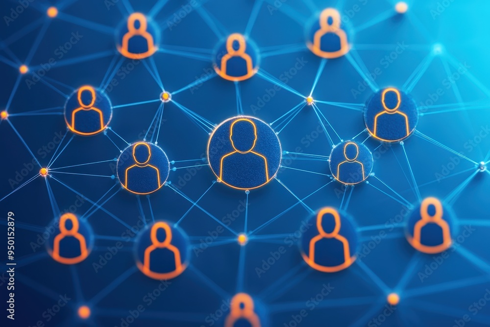 Poster global network society: a web of interconnected individuals symbolizes the power of global communica