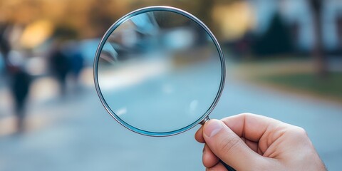 Curious Explorer with Magnifying Glass: Nature Study and Botanical Research in Rainy Weather. Creative Abstract Design for Science Education, Marketing, and UI Backgrounds. Minimalist Composition with