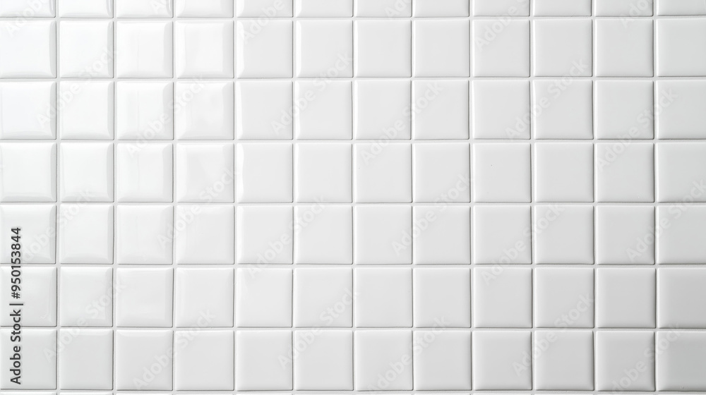 Poster White tile seamless background copy space tile texture surface wall for designers and text. White tile empty texture of kitchen and bathroom wall background