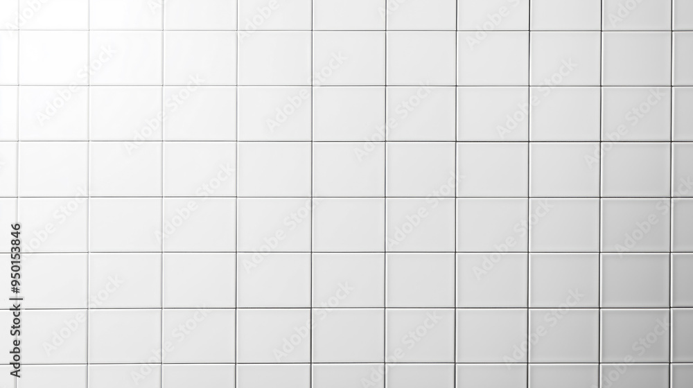 Poster White tile seamless background copy space tile texture surface wall for designers and text. White tile empty texture of kitchen and bathroom wall background