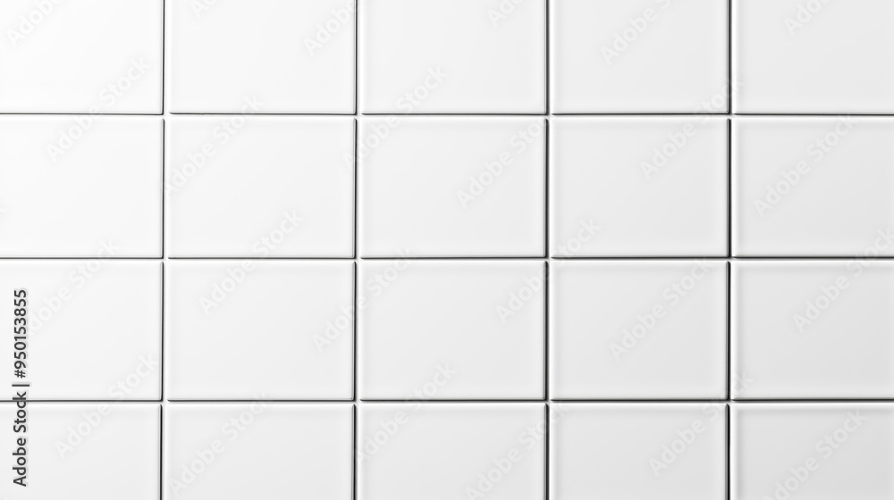 Poster White tile seamless background copy space tile texture surface wall for designers and text. White tile empty texture of kitchen and bathroom wall background