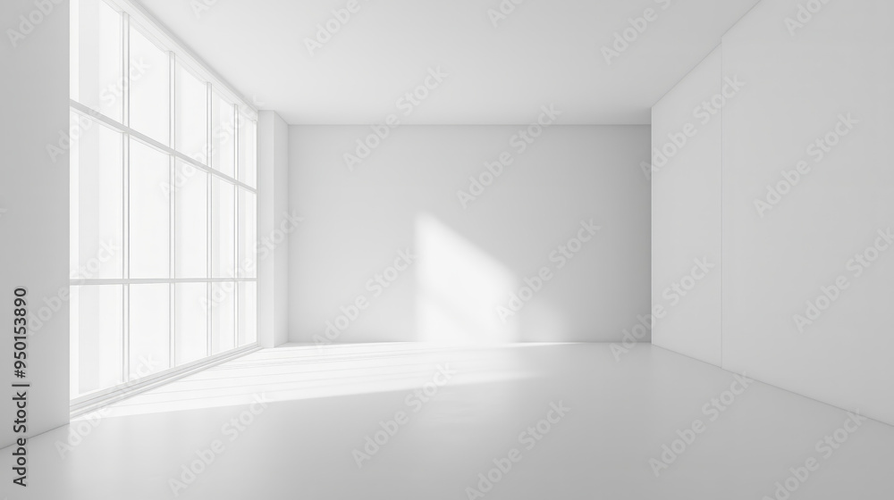 Aufkleber white empty studio room with soft sunlight from the windows and shadows, white room with copy space,