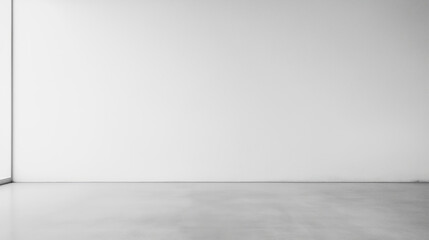 White empty room wall with soft light and copy space. Empty white wall background. Bright minimalistic empty abstract studio room with gray wall and concrete floor