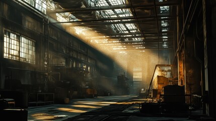 A Sunbeam Illuminates a Dusty Industrial Interior
