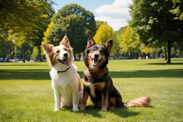 Obraz premium Joyful Pets Enjoying a Bright Day at the Park