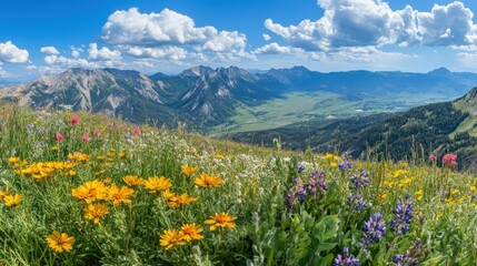 Mountain Meadow Wildflowers with Distant Mountain Range