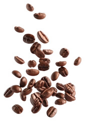 Obraz premium PNG Floating roasted coffee beans isolated