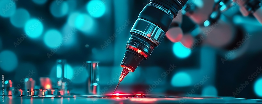 Aufkleber 3d render of a metallic robotic arm with red light