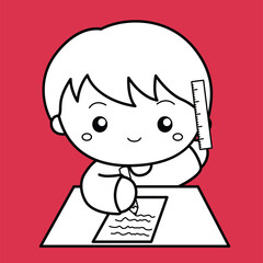 Kids Activity Studying Learning Student School Boy Cartoon Digital Stamp Outline