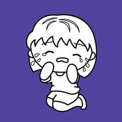 Kids Activity Crying Sad Upset Girl Expression Cartoon Digital Stamp Outline