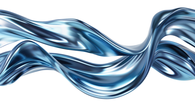 Silver chrome metal texture with waves, liquid silver metallic silk wavy design on transparent