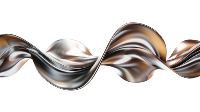Silver chrome metal texture with waves, liquid silver metallic silk wavy design on transparent