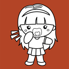 Kids Activity Calling Yelling Girl Expression Cartoon Digital Stamp Outline