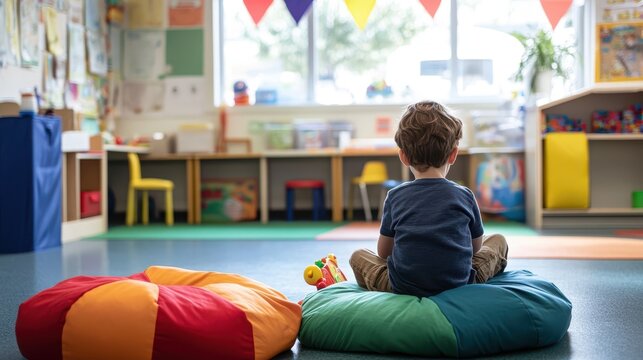 Playful Preschooler in Colorful Classroom Setting - Happy Boy Playing with Toys in Vibrant Environment