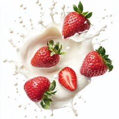 Splashing fresh strawberries into creamy milk, smoothies, or yoghurt, sliced
