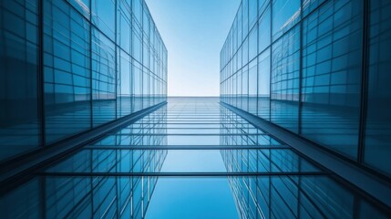 A View Upwards Between Two Glass Buildings