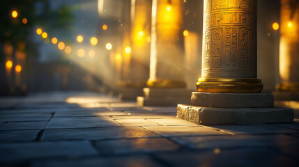 Enchanted Stone Walkway: A Serene Journey Through Illuminated Pillars