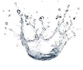 Macro photograph of a water splash with translucent droplets and bubbles. High contrast greyscale liquid art showcasing detailed textures and frozen motion, isolated against a transparent background