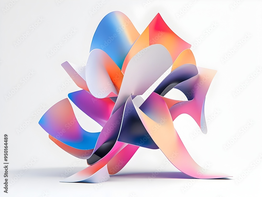 Poster striking abstract geometric shapes with bold gradients and textured surface in minimalist studio set
