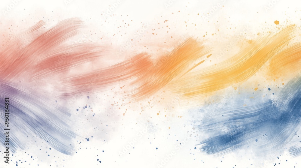 Poster Colorful abstract brush strokes with splashes create a dynamic and artistic background for creative projects.