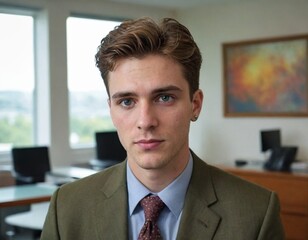 Confident young businessman in office setting