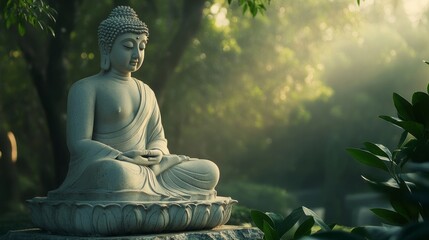 Serene Buddha statue contemplates in peaceful solitude, a popular and captivating image.
