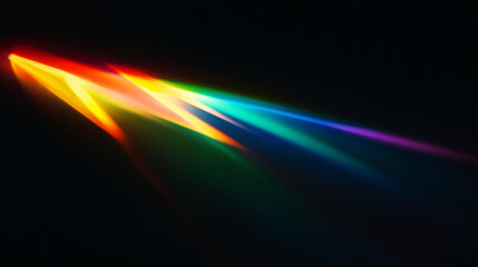 Abstract colorful rainbow light and prism light trails flare spectrum in black background