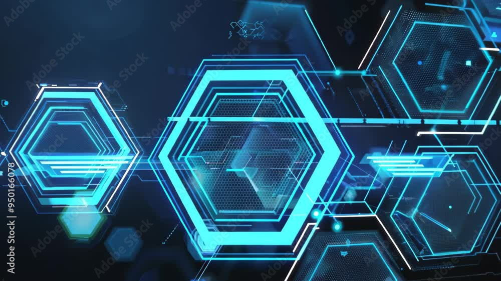 Aufkleber a abstract digital background showcases interconnected hexagons in vibrant blue and teal tones, enha