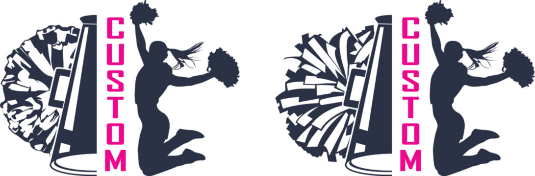Custom Text Cheerleader, Half Cheer Megaphone with Pom Pom Clip Art