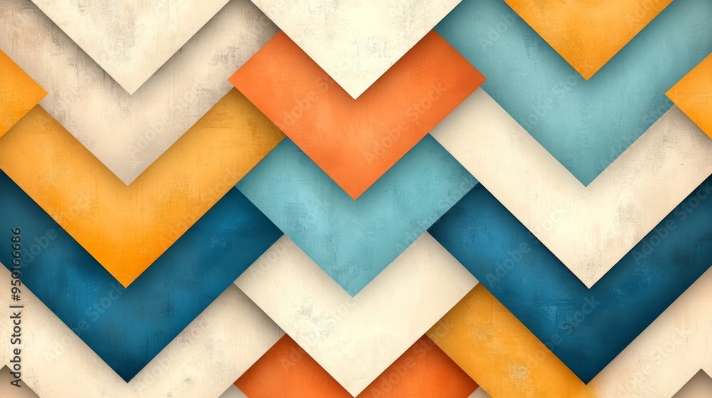 Poster vibrant geometric pattern with layered colors, creating an abstract artwork. ideal for backgrounds o