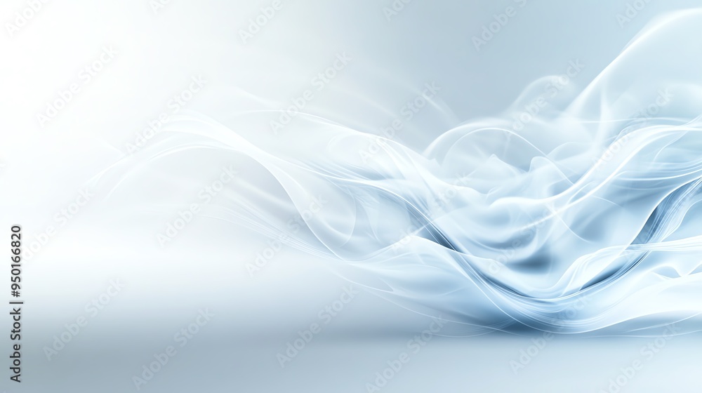 Poster a serene and elegant abstract representation of gentle waves of smoke creating a tranquil atmosphere