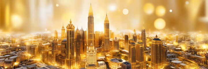 Golden sunset in Manhattan, New York City, USA