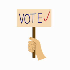 Election campaign illustration. Vote 2024 USA. Hand with sign. Politics concept vector design.